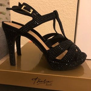Black jeweled heels